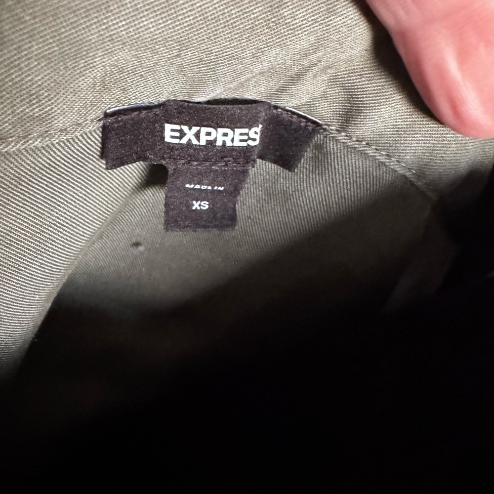 Express Olive Green Button-Front Utility Jacket - image 4